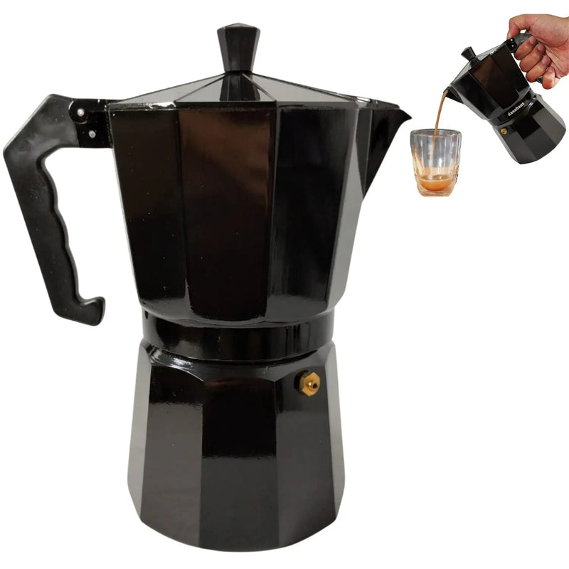 Cafeteira italiana de alumínio, cafeteira expresso, fogão, moka, 6 xícaras, cor preta