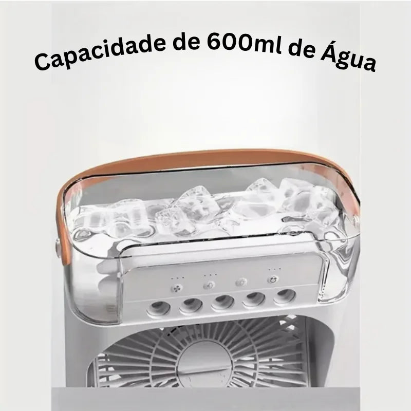 Umidificador com ventilador de nebulização e sistema de ar condicionado com design compacto portátil de 3 velocidades, ideal para dias secos