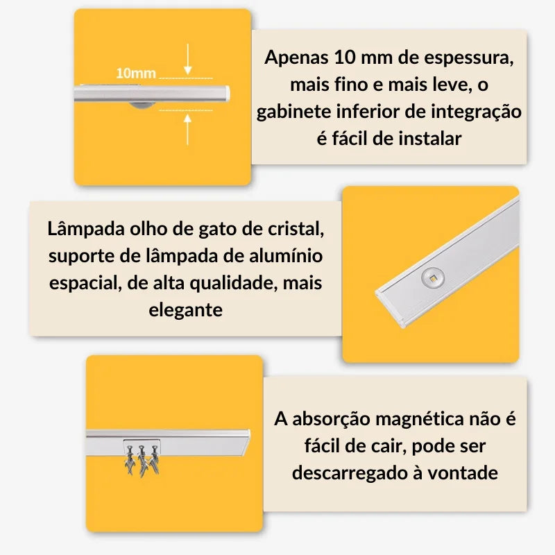 Luminária Led Magnética Com Sensor De Movimento Fácil Instalação Design Elegante E Moderno - ENVIO IMEDIATO PARA TOD BRASIL