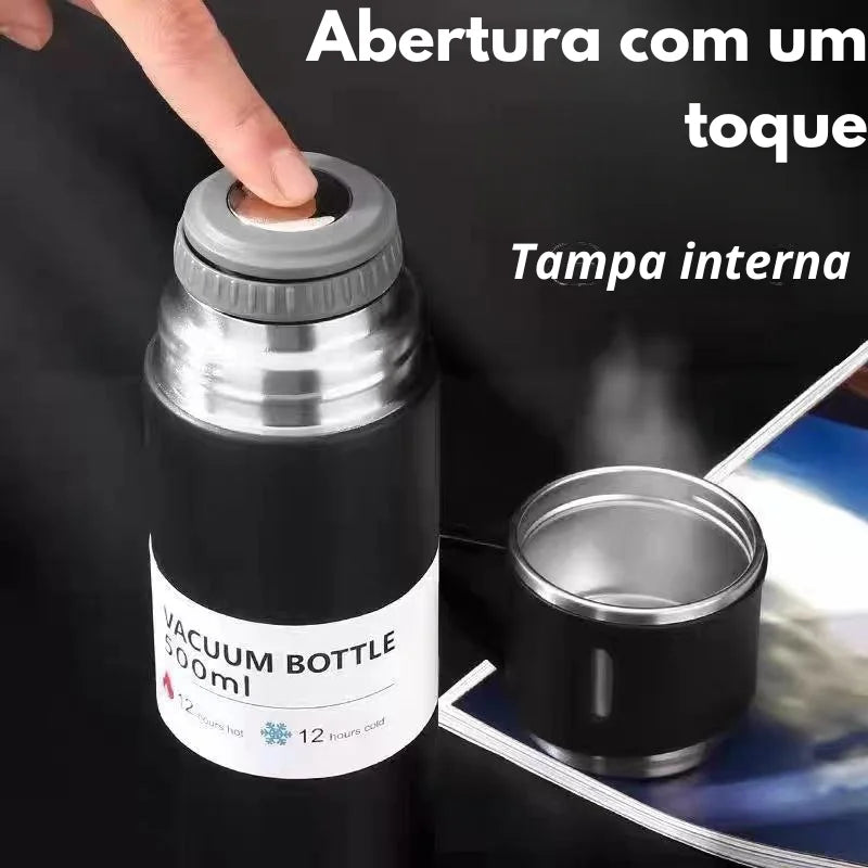 Kit Conjunto Garrafa Térmica Com Tampa & Xícaras Quente Frio Temporada 500ML